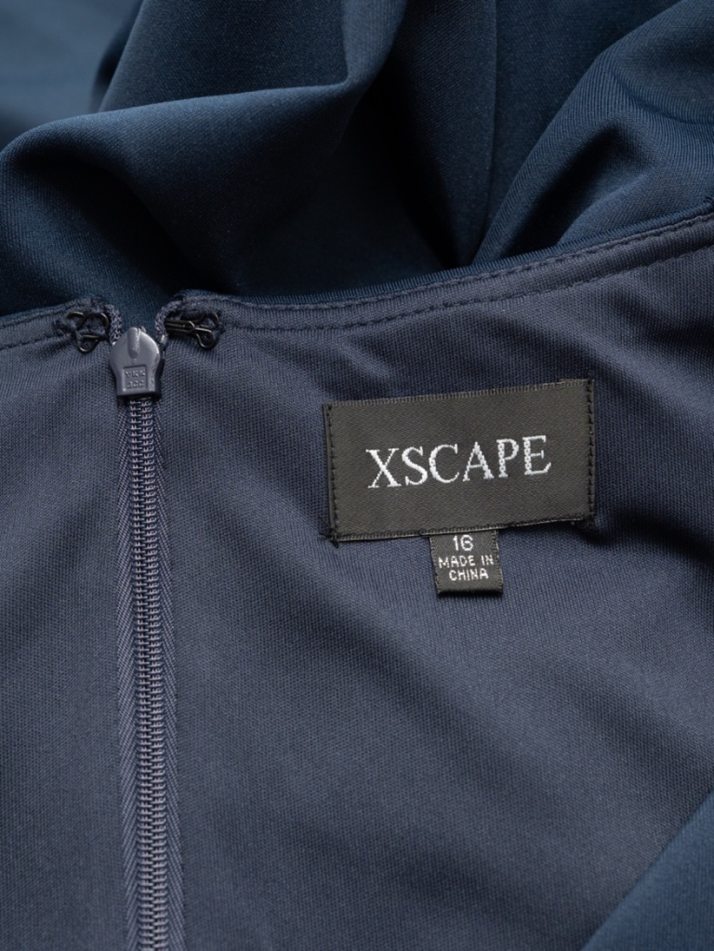 XSCAPE - Navy Ruched Ruffle Scuba Gown - Picture 4 of 9